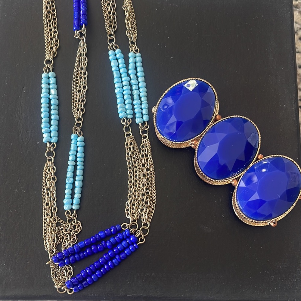 Stunning Cobalt Blue and Gold Beaded Necklace and Bracelet set